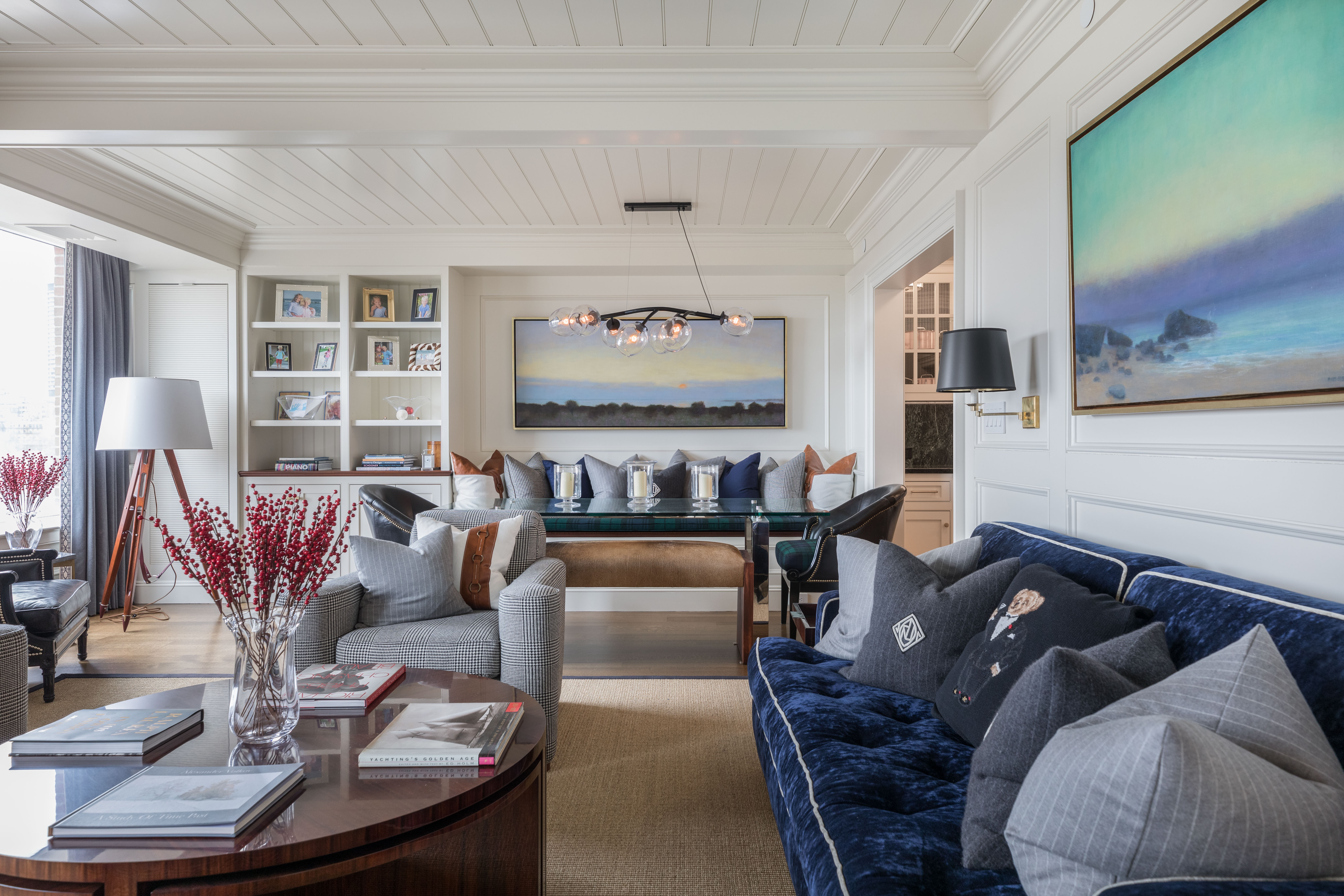 A Four Seasons residence finished in navy velvet and pale stone